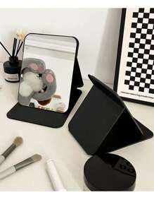 1 件折叠化妆镜，便携式梳妆镜，大尺寸简约设计，适合居家和旅行，高清 - 黑色 - 查看 8