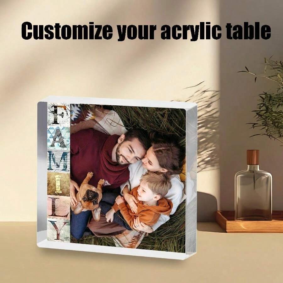 (Custom Product) 1pc Customized Family Photo Acrylic Display Stand, Holiday Accessory, Handicraft Decor Item, Gift, Home Decoration, Thank You Gift, Office Desk Decor
