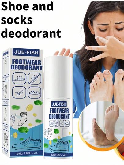 JUE FISH 1 pieza Desodorante para zapatos y calcetines, rociador desodorizante para armario de zapatos, elimina el olor a pies sudorosos, prevención de olores en los pies, desodorante rápido y de fragancia duradera