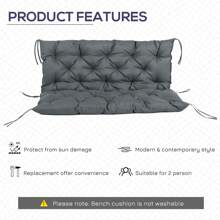 Outsunny Outsunny Garden Bench Cushion, 2 Seater Swing Chair Cushion, Seat Pad With Ties For Indoor And Outdoor Use, 110 X 120 Cm, Dark Grey