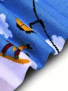 1 Pair Of Snow Mountain Ski Print Mid-Tube Socks Individual Stylish Men's Socks Outdoor Sports Style Long Socks, Fall - Multicolor - View 5