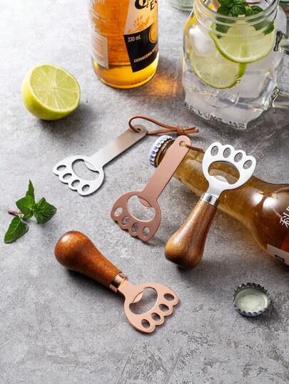 1pc Wooden Handle Rose Gold Cat Paw Style Beer Bottle Opener, Stainless Steel Upright Wine Bottle Opener, For Outdoor, Camping, Gift For Father