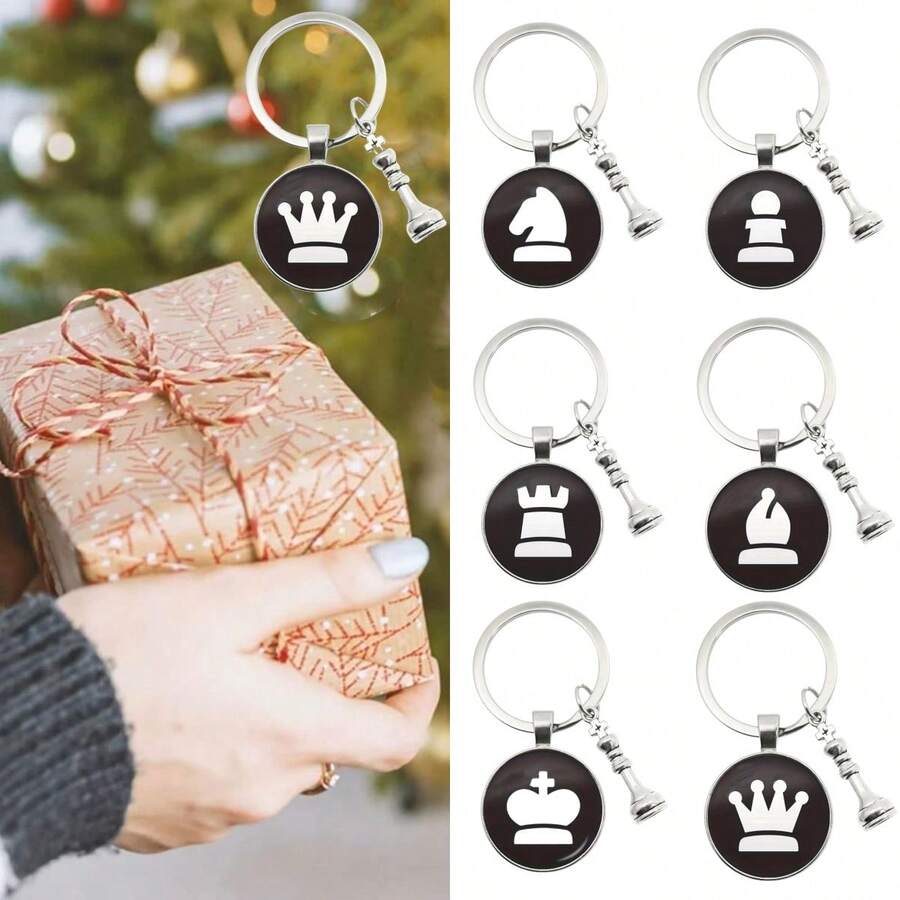 6 chiếc/1 chiếc Móc khóa quân cờ vua hình Vua, Hậu, Xe, Hiệp sĩ, Tượng, Tốt, Trang sức đá quý thời gian, Quà tặng tốt nghiệp, Móc khóa cho nam nữ Quà tặng tiệc thể thao Giáng sinh - nhiều màu - Xem 1