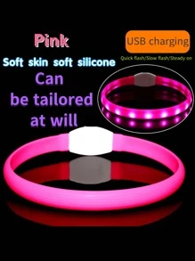 1 个 USB 可充电宠物发光项圈，闪烁/慢闪/常亮，硅胶材质，柔软亲肤，可修剪至所需尺寸，适合户外夜间散步安全，可充电项圈，电池续航时间长，红色/蓝色/粉色/绿色 - 彩色 - 查看 16
