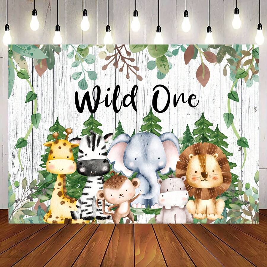 1pc Wild One Birthday Backdrop Hunting Jungle Animals Men And Women First Birthday Party Decoration Woodland Wild One Birthday Photography Backdrop Cake Table Banner (7x5ft)
