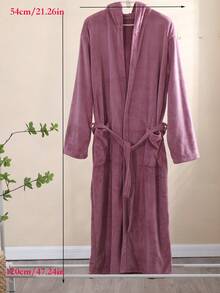 1 chiếc áo choàng dài tay có mũ trùm đầu màu trơn cho nữ có túi buộc eo dày dặn - Hồng - Xem 7