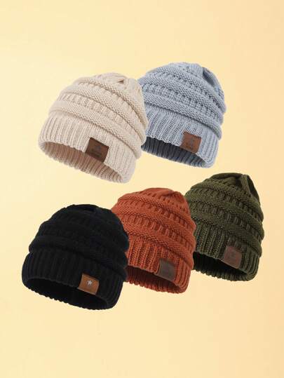 5pcs/Set Soft & Warm Knitted Baby Hats, Cute & Comfortable Thick Winter Infant Toddler Beanies, Suitable For Baby Boys And Girls