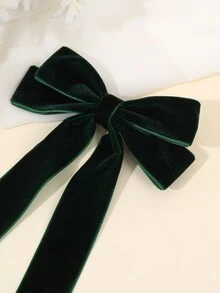 2 chiếc nơ cài tóc nhung xanh đậm cho phụ nữ, nơ nhung đuôi dài trơn, kẹp cá sấu, nơ lớn, kẹp tóc đuôi lợn cho bé gái, kẹp tóc mùa thu đông, phụ kiện tóc cho phụ nữ, ngày lễ tình nhân, ngày lễ tình nhân - Màu xanh lá cây đậm - Xem 3