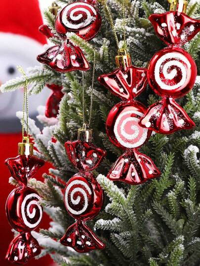 6pcs Christmas Candy Cane Ornaments - Festive Christmas Tree Decorations Pendant, Lollipop Craft, For Xmas Tree, Wedding & Window Decor, Ideal For Holiday & Parties Celebrations,Christmas
