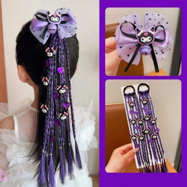 Sanrio شريط رأس كاواي مزين بضفيرة من شعر قرومي الكارتون التابع لسانريو، تصميم بذيل الحصان العالي، إكسسوارات شعر رائعة