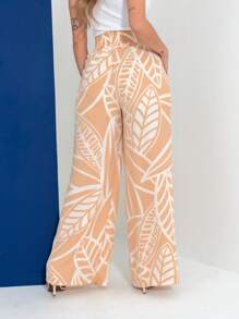 Printed Dune Wide Leg Pants With High Waist C3072 - 米色 - 查看 2