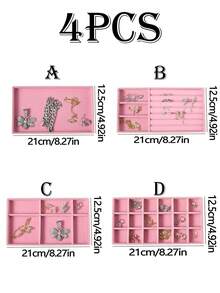 Set de 4 bandejas apilables de terciopelo rosa, joyero, organizador y exhibidor de joyas con cajones - Multicolor - Ver 15