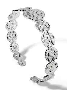 1 件窄款不锈钢开口手镯，几何设计锤纹纹理，女士时尚配饰 - 彩色 - 查看 14