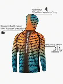 Camisa de pesca tipo novio de alta eficacia con gradiente azul-naranja, de tela transpirable con cuello y capucha incorporados, para vestir de pesca - Naranja Quemada - Ver 2