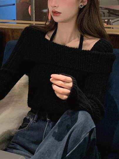 Unique Design Women's Basic Tee, Knit Pullover Top With High-End Vibe, Autumn/Winter 2024 New Arrival