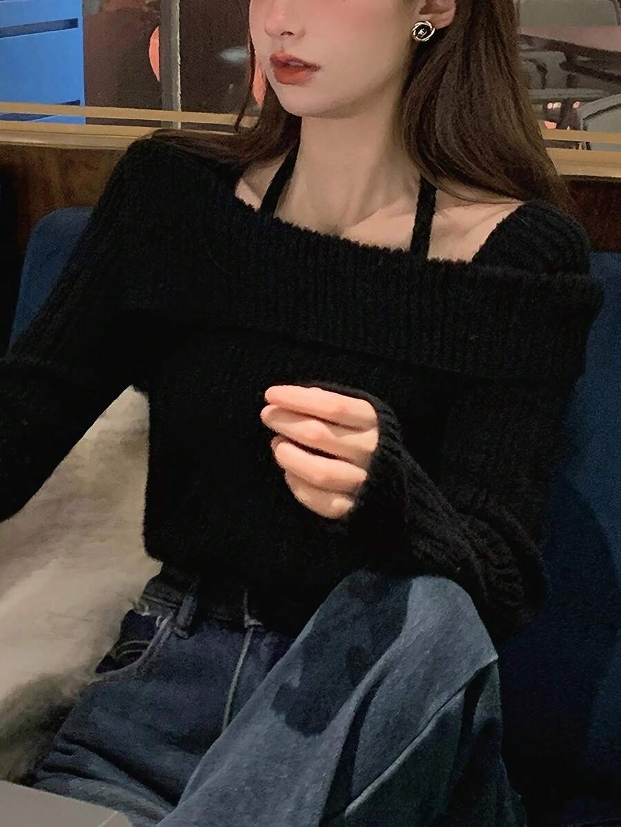 独特设计女式基本款 T 恤，时尚针织套头衫，高端气质，2024 年秋冬新品