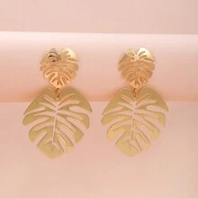1 cặp bông tai thả hình học rỗng hai lá chất liệu hợp kim thời trang, trang sức to bản cho phụ nữ, thích hợp để tham dự sự kiện hoặc làm quà tặng kỷ niệm - Bông tai rỗng hình học đôi lá - Xem 1