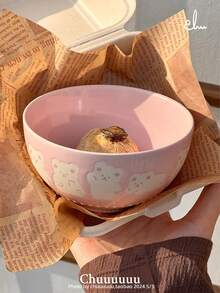 1 件陶瓷粉色迷你熊浮雕饭碗、汤碗、麦片碗、猫小碗、甜点碗 - 彩色 - 查看 3