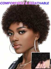 Glueless Wear And Go Wig Short Afro Curly Human Hair Wigs For Women Kinky Afro Wigs Afro Puff Wig With Bangs Glueless Neutral Afro Wigs For Daily Party Use Black