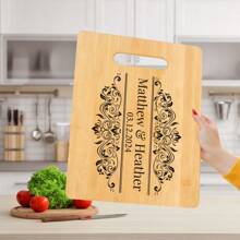 1pc Custom Engraved Bamboo Cutting Board - Ideal For Weddings, Anniversaries, Birthdays Elegant Kitchen Decor Gift - Khaki - View 7