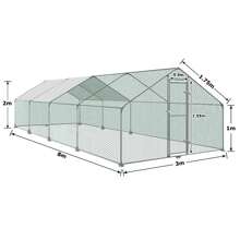 LILIIN Chicken Coop Free-Range Enclosure Chickens 3x2x2 M/ 3x4x2 M/ 3x6x2 M/ 3x8x2 M Chicken Enclosure Chicken House Roof Poultry House Galvanized Steel Frame With PE - 3x8x2m - Xem 2