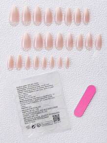 24片短款杏仁形奶白色渐变假指甲，按压式指甲，附赠1个指甲锉和1个果冻凝胶贴纸美甲用品 - 彩色 - 查看 3