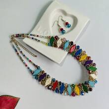 قطعة واحدة قلادة أنيقة للنساء مزينة بالبلورات والفيروز مع أقراط بلورية متدلية 2 قطعة