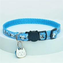 4件/8件随机卡通图案宠物项圈带铃铛和吊坠，可调节猫项圈，防逃脱扣猫配件 - 彩色 - 查看 4