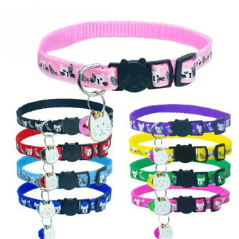 4pcs/8pcs Random Cartoon Pattern Pet Collar With Bell And Pendant, Adjustable Cat Collar, Escape-Proof Buckle Cat Accessories