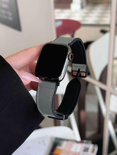 1条男女通用真皮硅胶磁吸表带，兼容 42mm、38mm、40mm、41mm、44mm、45mm、46mm、49mm，时尚智能手表替换表带，适用于Series Ultra2、Ultra SE2、SE 11、10、9、8、7、6、5、4、3、2、1，适合作为学生返校礼物