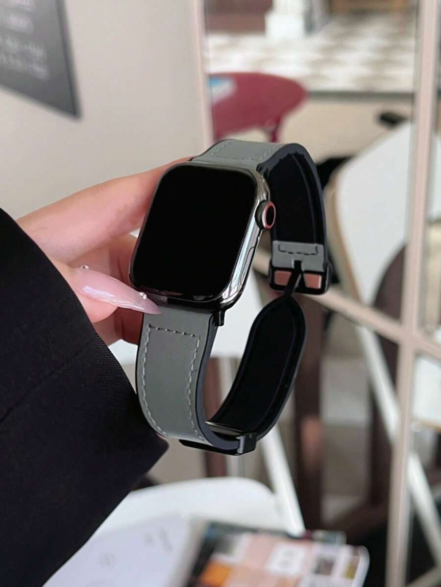 1条男女通用真皮硅胶磁吸表带，兼容 42mm、38mm、40mm、41mm、44mm、45mm、46mm、49mm，时尚智能手表替换表带，适用于Series Ultra2、Ultra SE2、SE 11、10、9、8、7、6、5、4、3、2、1，适合作为学生返校礼物