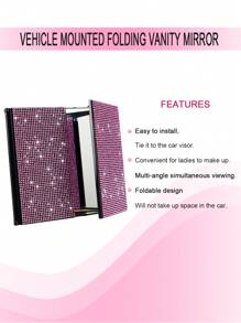 1pc Car Makeup Mirror, Shiny Rhinestone Decoration, Foldable Ultra-Thin Makeup Mirror, Sun Visor Decoration, Fashion Models Car Makeup Mirror, The Best Gift For Girls