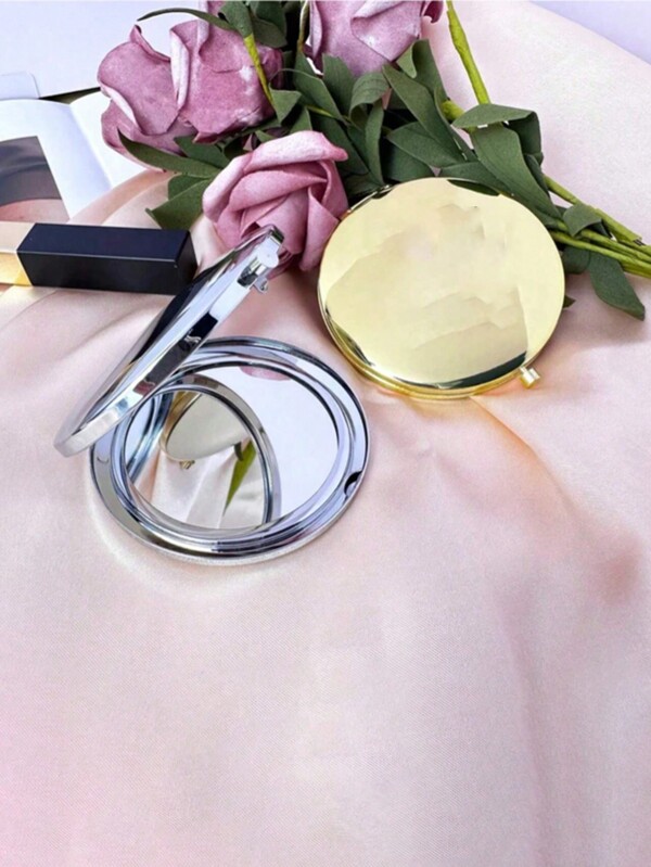 1pc Espelho de maquiagem de metal portátil de dupla face - Presente para madrinhas - Espelho de maquiagem de bolso - Lindo presente de casamento - Presente para despedida de solteira, presente perfeito para madrinhas