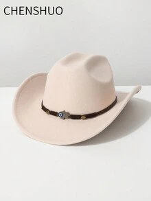 1pc Women's Solid Color Faux Wool Material, Hand-Woven Decoration, Western Cowboy Hat, Jazz Hat, Panama Hat, Suitable For Music Festival, Western Cowboy Theme Events, Retro Parties, Costume Plays, Fashion Shows, Festivals, Birthdays, Stage Performances, And Daily Wear - Top Hat - View 3