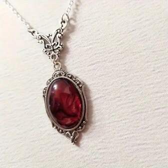 1pc Vintage Red Necklace, Fashion Jewelry Pendant Necklace