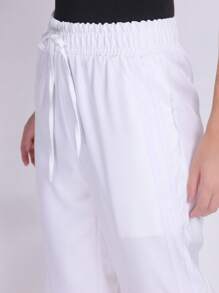 WUUW Women's Casual Fashion Sports Drawstring Straight Sweatpants With Side Stripes For Sports And Leisure - trắng - Xem 8