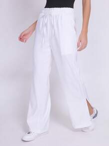 WUUW Women's Casual Fashion Sports Drawstring Straight Sweatpants With Side Stripes For Sports And Leisure - trắng - Xem 6