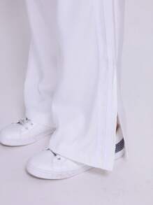 WUUW Women's Casual Fashion Sports Drawstring Straight Sweatpants With Side Stripes For Sports And Leisure - trắng - Xem 9