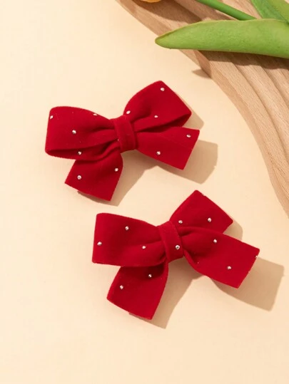 2 件/套天鹅绒蝴蝶结发夹，适合小女孩，适合日常佩戴和节日场合、秋冬季、圣诞节
