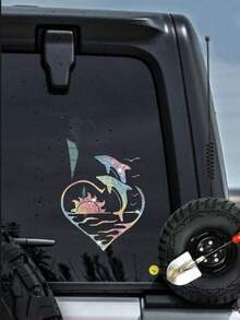 1 miếng dán giả đá lấp lánh với họa tiết mặt trời rực rỡ và cá heo tràn đầy năng lượng giúp chiếc xe của bạn trông vui nhộn và đáng yêu hơn với miếng dán chống bụi hình cá heo này! - Một cỡ - Xem 3