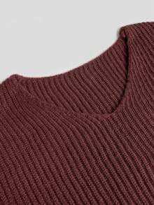 Women's All-Match Loose V-Neck Button Knit Sweater, Casual Versatile Lightweight Ribbed Pullover - Coffee Brown - View 9