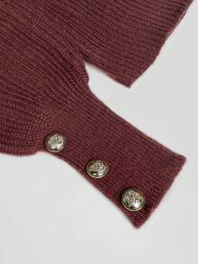 Women's All-Match Loose V-Neck Button Knit Sweater, Casual Versatile Lightweight Ribbed Pullover - Coffee Brown - View 7