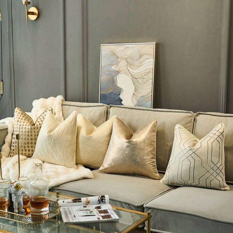 1pc Luxury Geometric Stripe Jacquard Pillow Cover - High-Density Polyester Cushion Case With Precision Woven Patterns - Available In 18x18in (45x45cm) & 20x20in (50x50cm) For Sofa/Living Room/Hotel/Bedroom Decor (Insert Not Included)