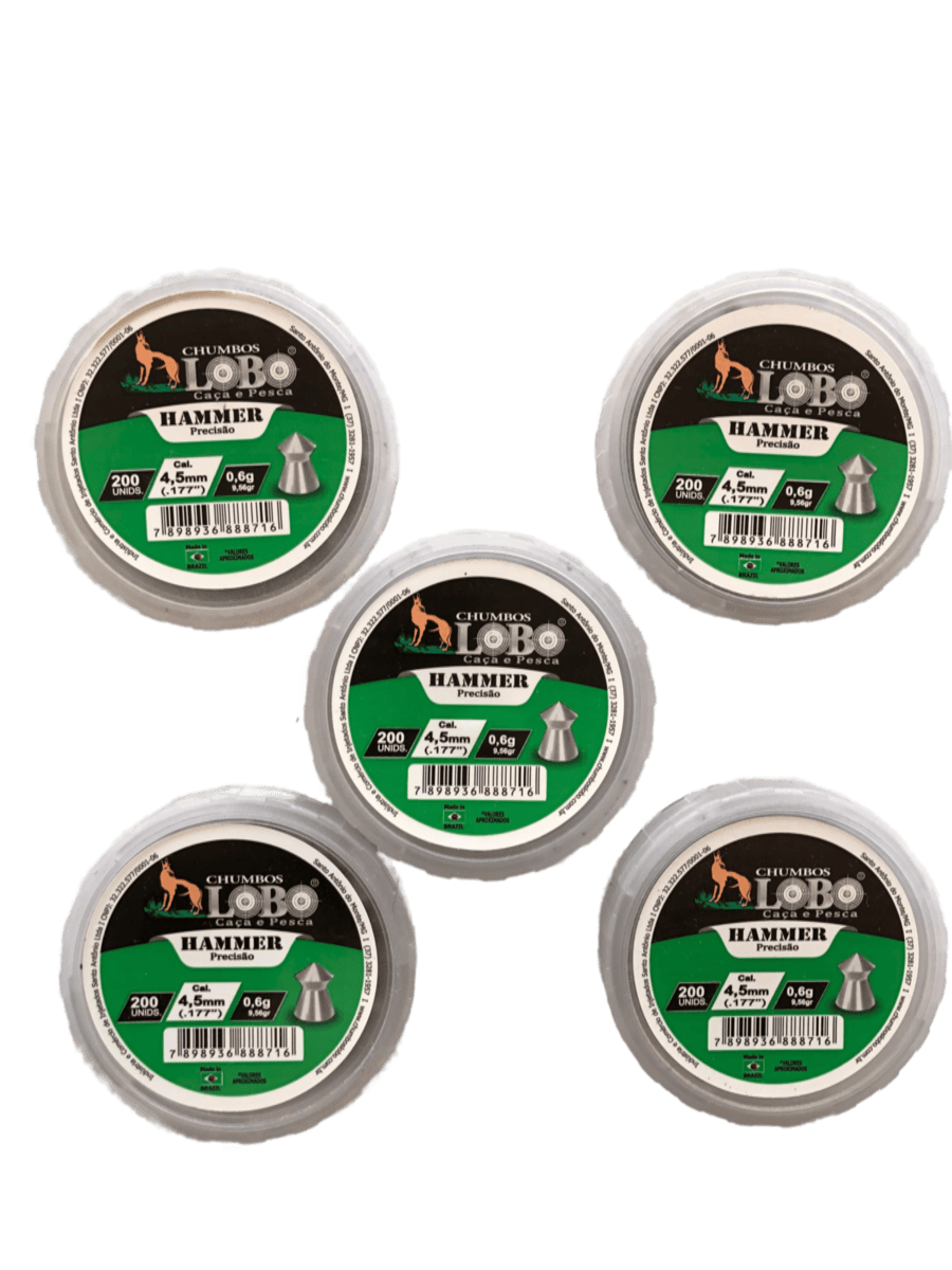 Kit 5 Chumbinho de Pressão 4.5 mm Hammer Lobo