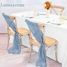 50 PCS Cheesecloth Chair Sashes, Wedding Aisle Decorations Chair Bows Sashes Designed, Universal Chair Covers Chair Sash For Wedding Reception Party Hotel Event Decoration - Dusty Blue - View 5