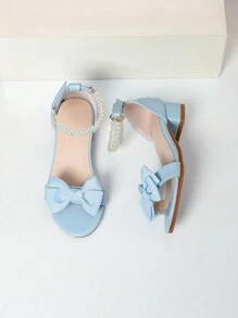 Summer Pearl Bow High Heel Sandals For Girls, Dance Shoes For Student Performance, Daily Activities And Wedding Shoes - Blue - View 5
