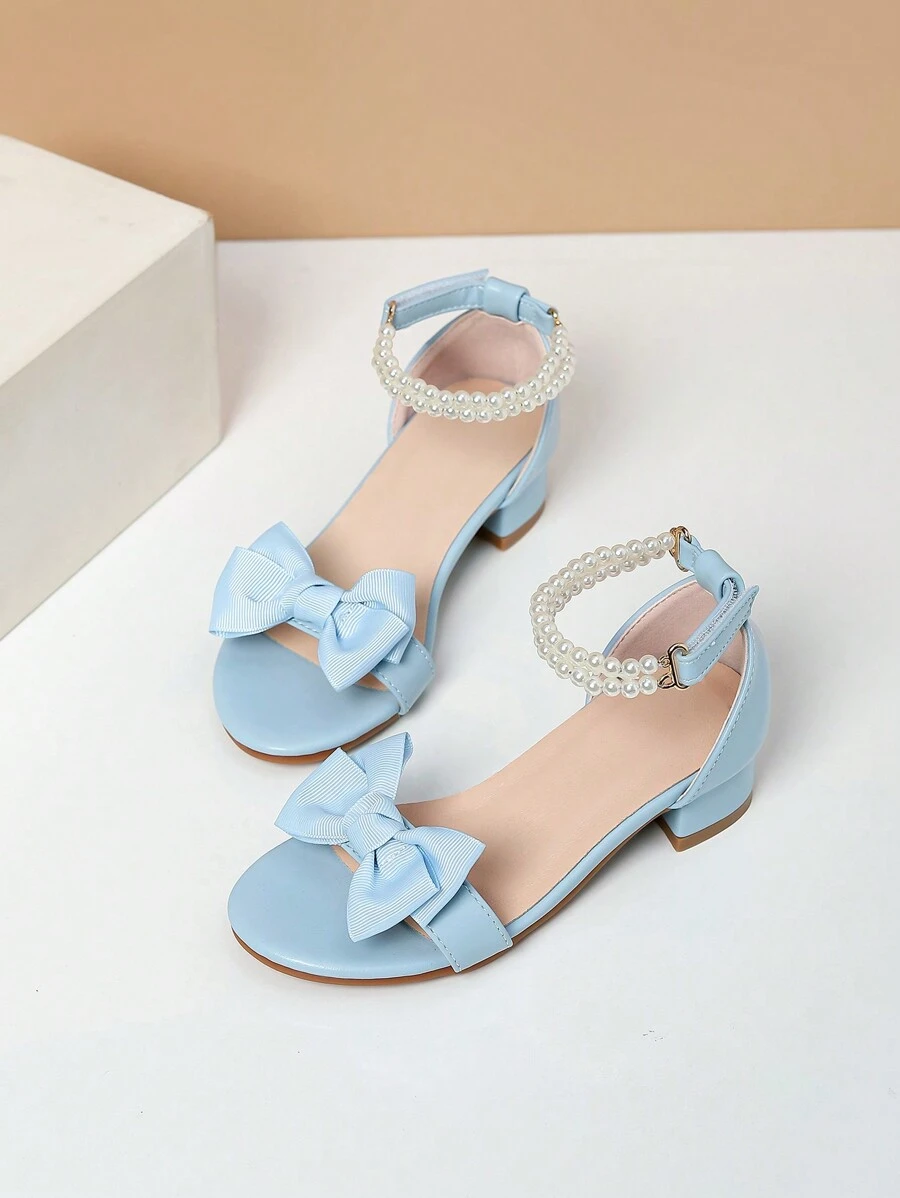 Summer Pearl Bow High Heel Sandals For Girls, Dance Shoes For Student Performance, Daily Activities And Wedding Shoes