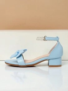 Summer Pearl Bow High Heel Sandals For Girls, Dance Shoes For Student Performance, Daily Activities And Wedding Shoes - Blue - View 9