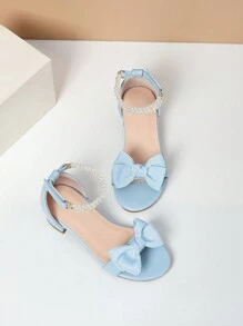 Summer Pearl Bow High Heel Sandals For Girls, Dance Shoes For Student Performance, Daily Activities And Wedding Shoes - Blue - View 4