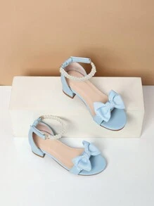Summer Pearl Bow High Heel Sandals For Girls, Dance Shoes For Student Performance, Daily Activities And Wedding Shoes - Blue - View 6